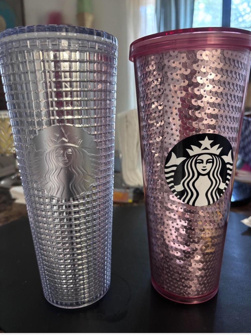 Starbucks Silver Studded Tumbler & Pink Sequin Starbucks Cold Cup 24oz